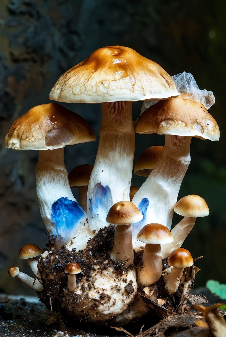 Group of mushrooms with a dark background