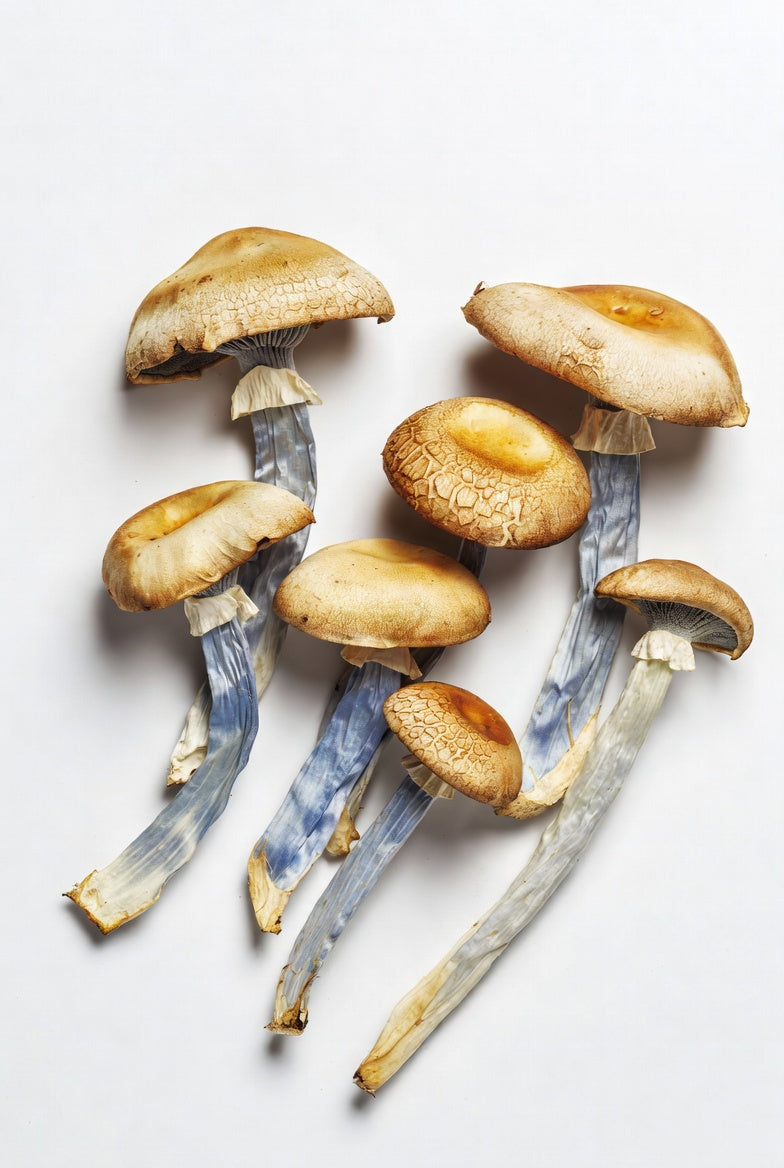 Group of mushrooms on a white background